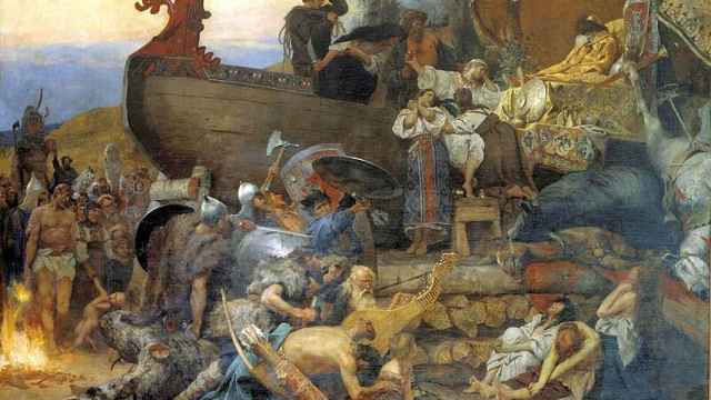 Funeral vikingo del jefe varego Ígor de Kiev en el Rus de Kiev,  de Heinrich Semiradzki (1845-1902)