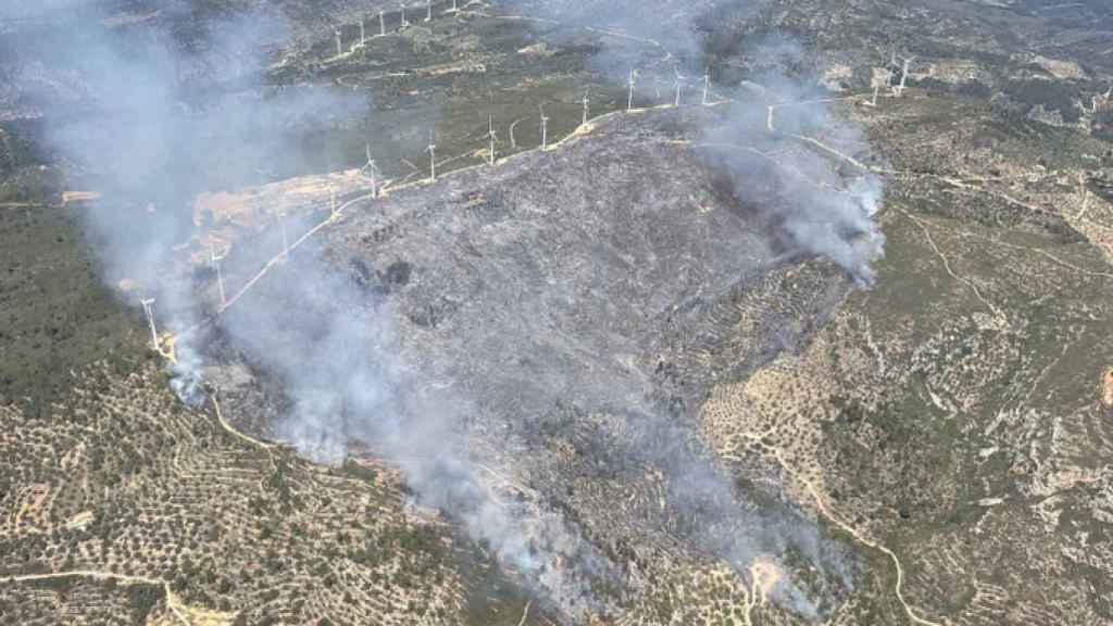 Imagen del incendio cerca del parque eólico de Tortosa