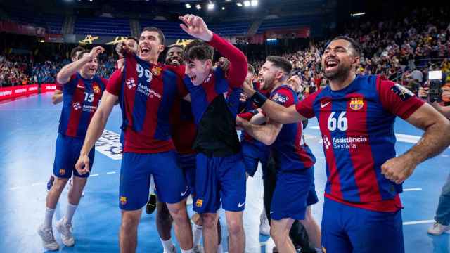 La alegría del Barça de balonmano tras una victoria en la Champions League