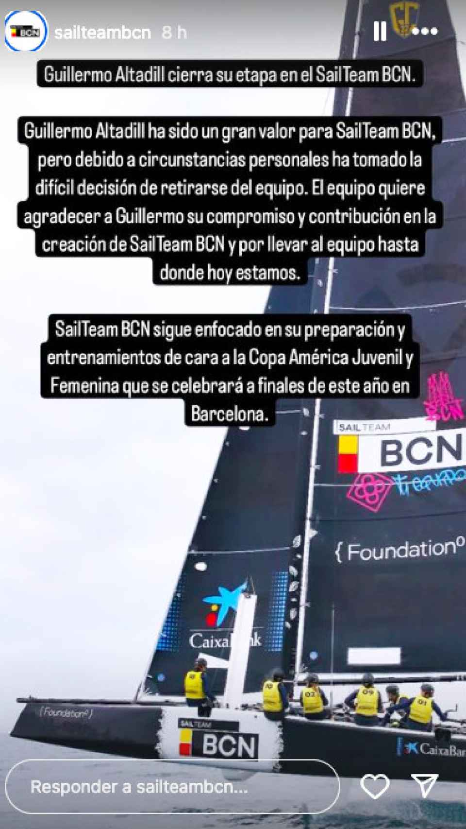 El mensaje del SailTeam BCN sobre su director, hoy