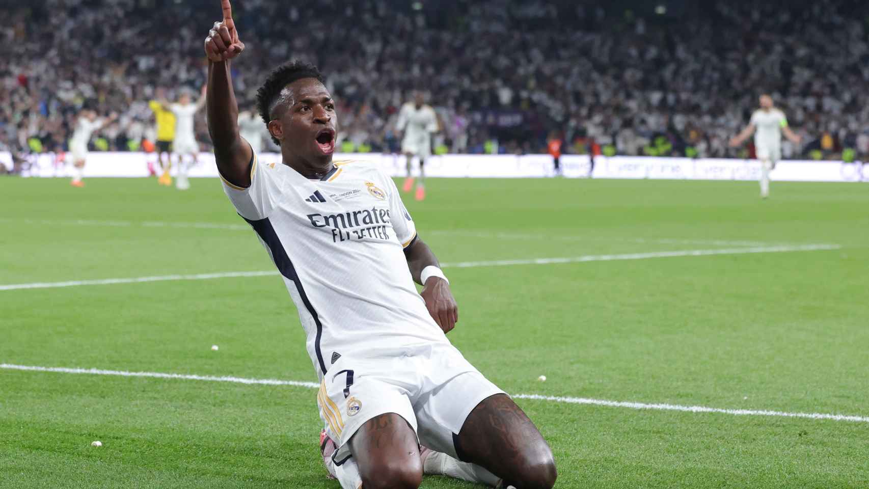 Vinicius Jr, eufórico tras marcar el segundo gol del Real Madrid contra el Borussia