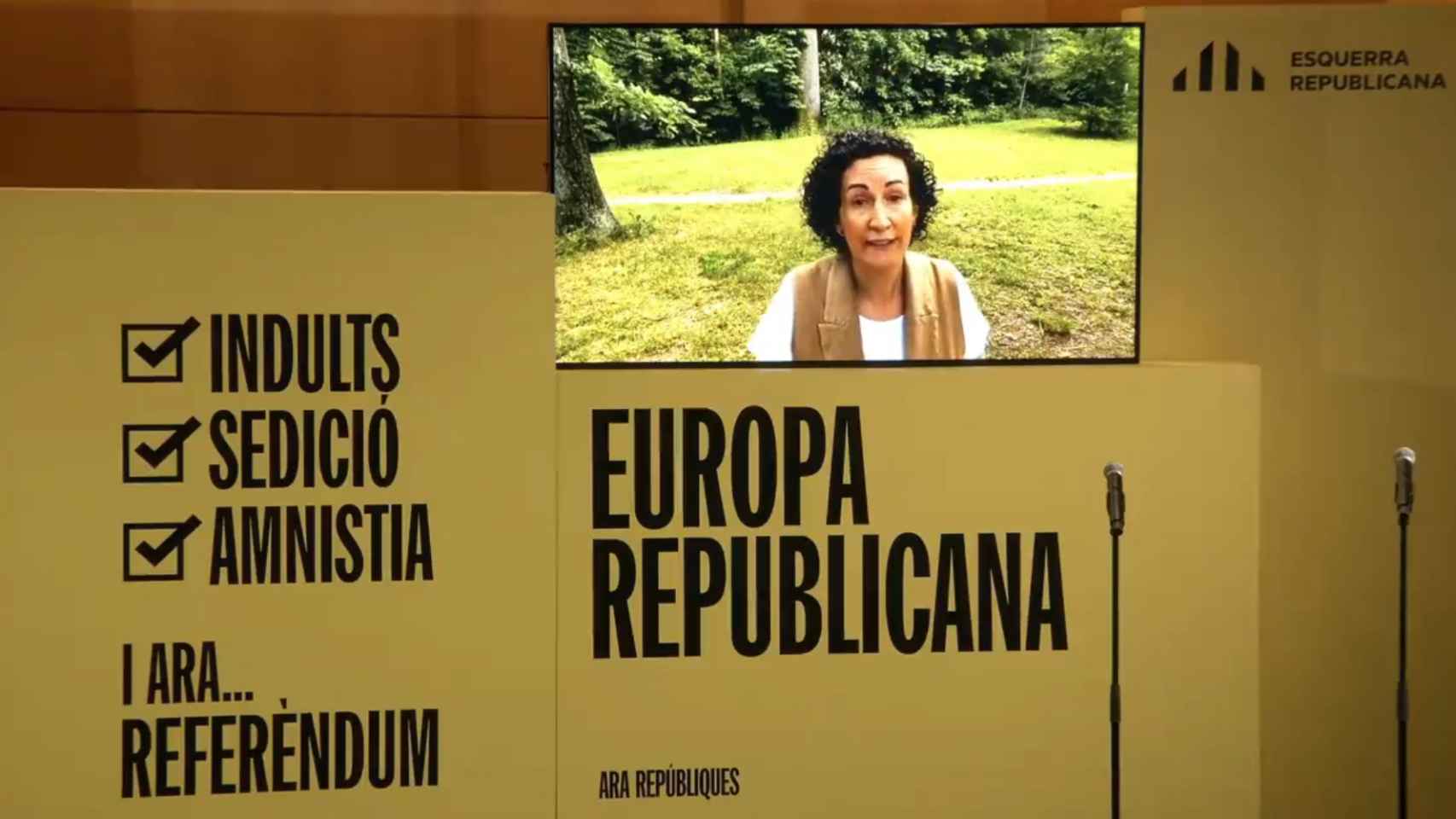 Marta Rovira interviene en el mitin de Vic por vía telemática