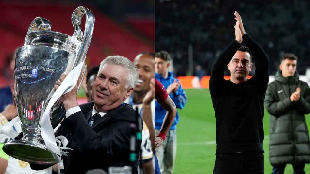 Carlo Ancelotti y Xavi Hernández, en un montaje