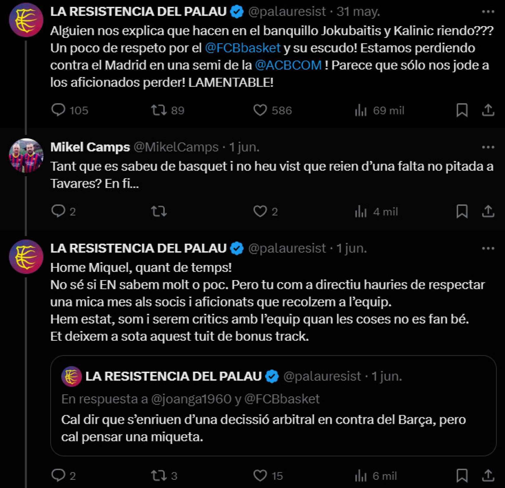Conversación en Twitter entre Miquel Camps y 'La resistencia del Palau'