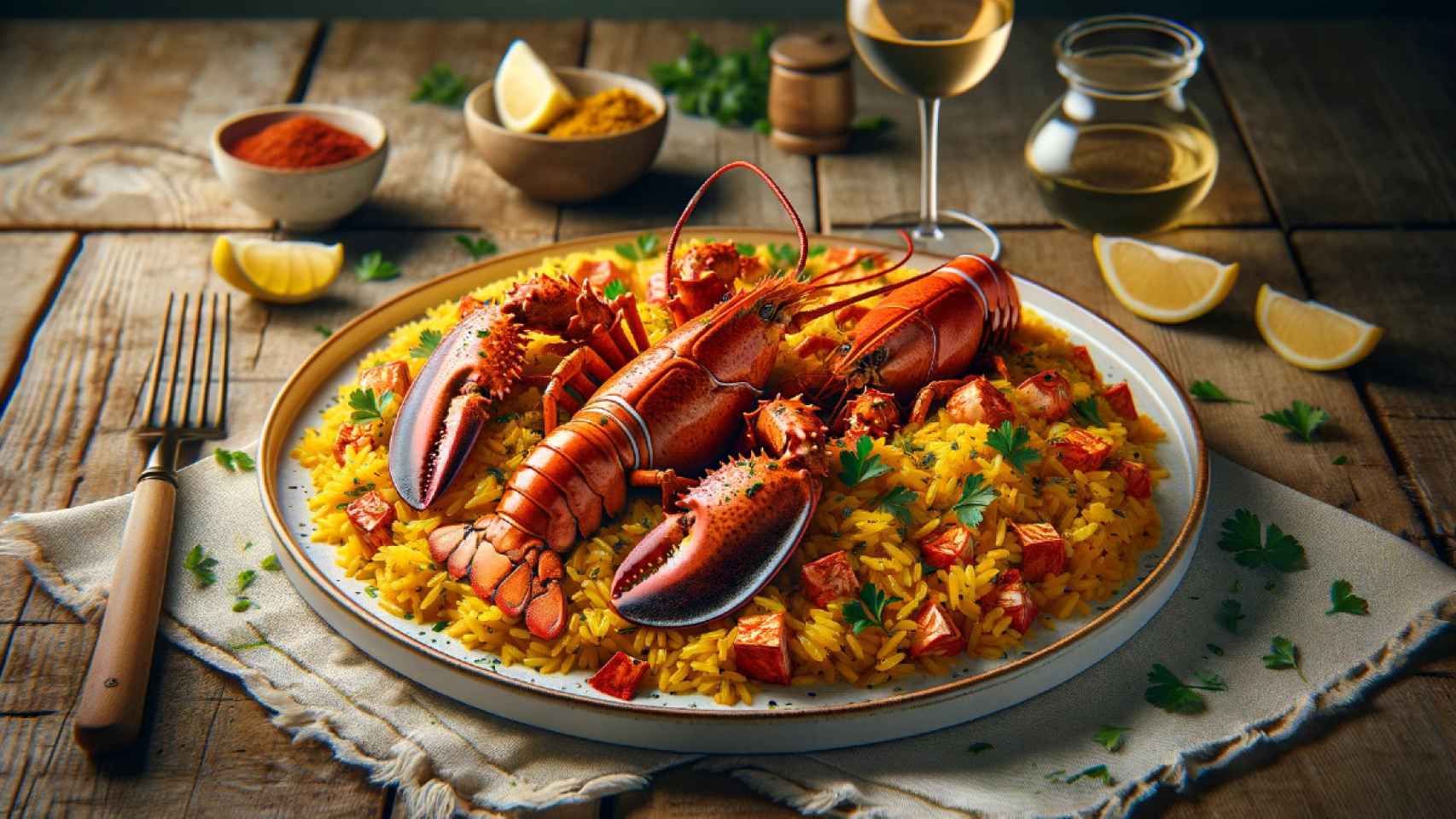 Imagen un arroz con bogavante hecho con IA