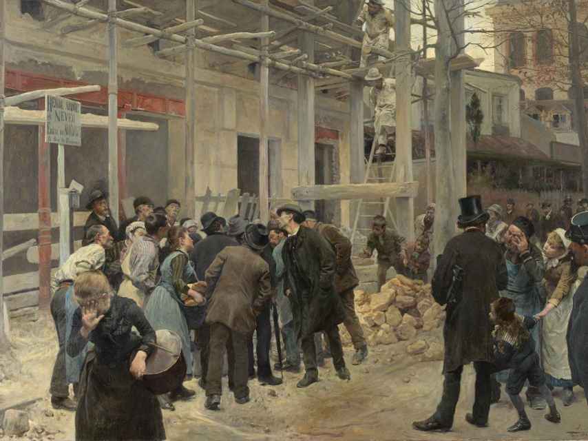 ‘Una desgracia’ (1890) del sevillano José Jiménez Aranda refleja el impacto de un accidente laboral.