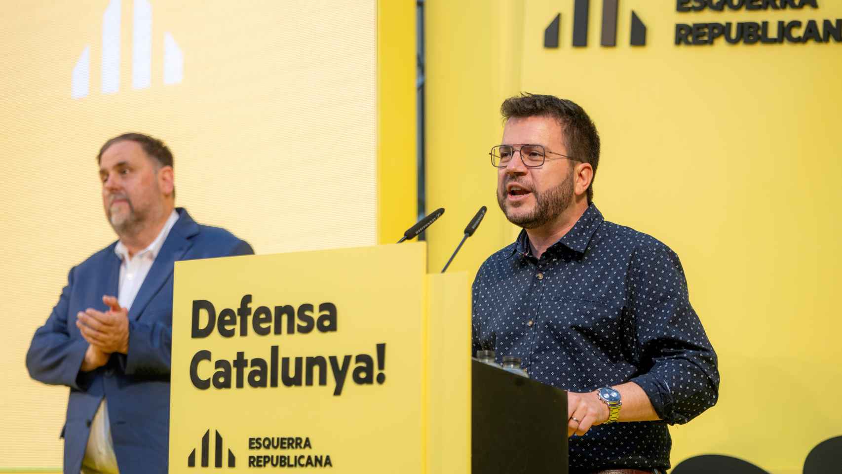 Acto de inicio de campaña con el candidato de ERC, Pere Aragonès, y el presidente republicano, Oriol Junqueras