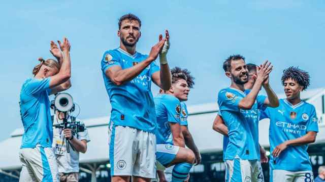 Los futbolistas del Manchester City festejan una victoria en la Premier League