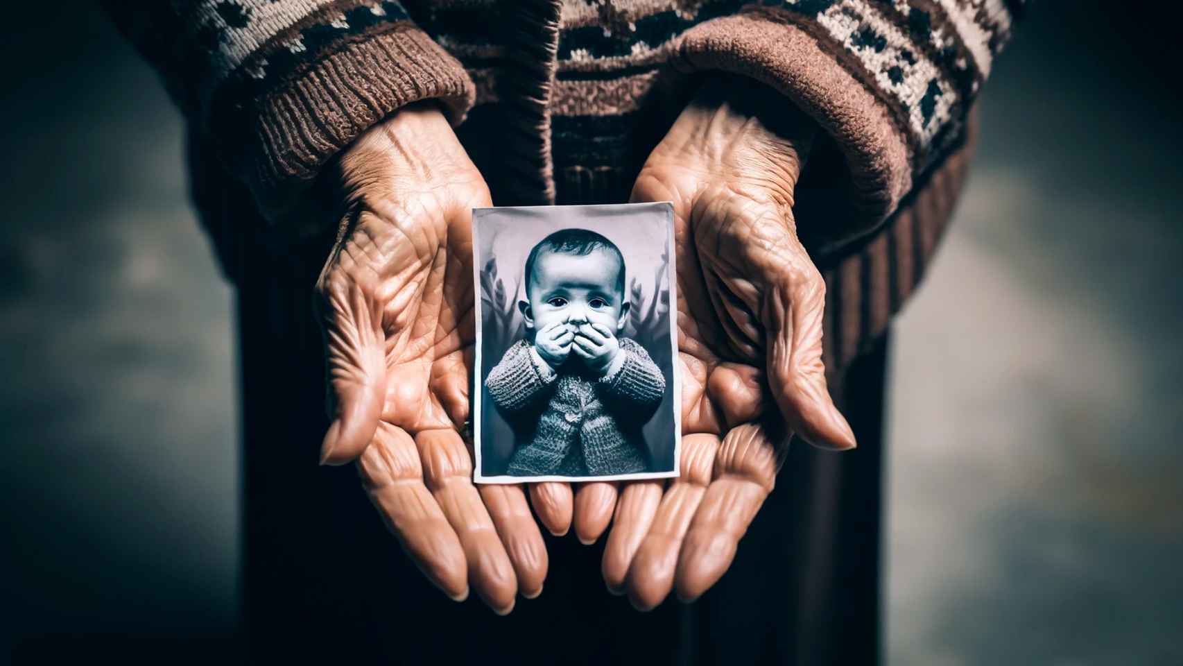 Imagen generada por IA de las manos de una madre con una imagen de su hijo