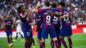 Los futbolistas del Barça celebran un gol en la última jornada de Liga