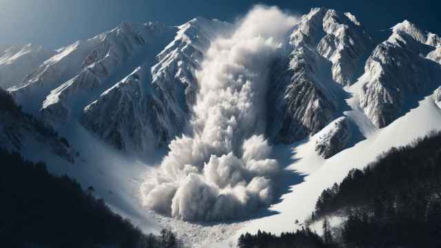 Montaña nevada con una avalancha generada con IA