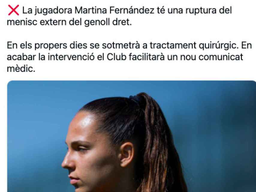 Tuit del Barça sobre la lesión de Martina
