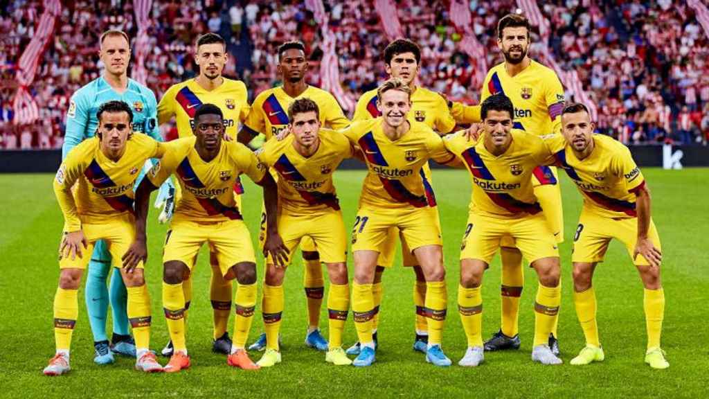 Los once jugadores del Barça, en un partido de la temporada 2019-20