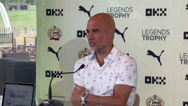 Pep Guardiola en la presentación del Trophy of Legends