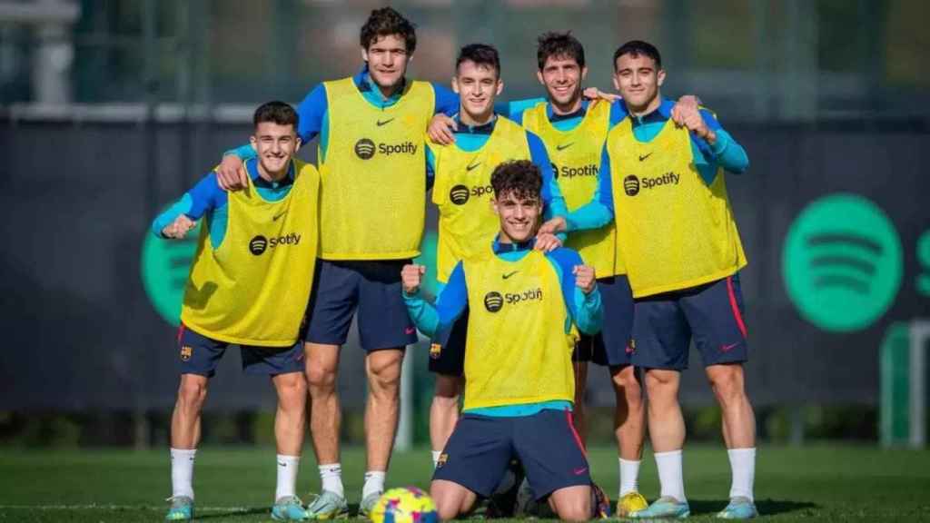 Unai Hernández en un entrenamiento con el primer equipo del Barça