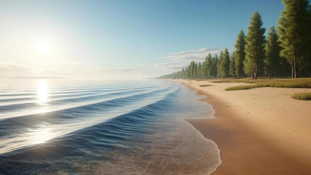 Imagen realista de una extensa playa generada con IA