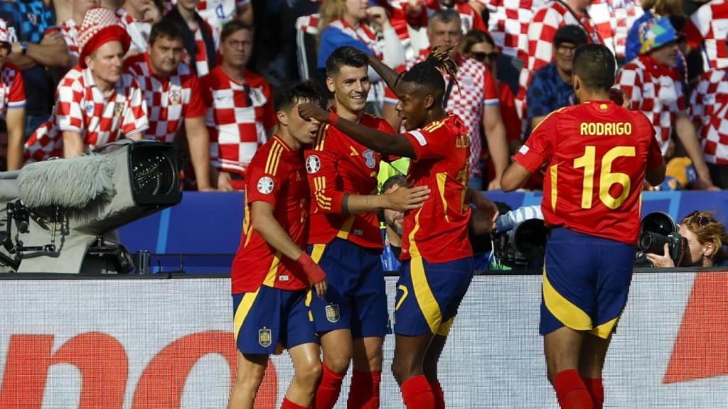 Morata festeja su gol anotado contra Croacia