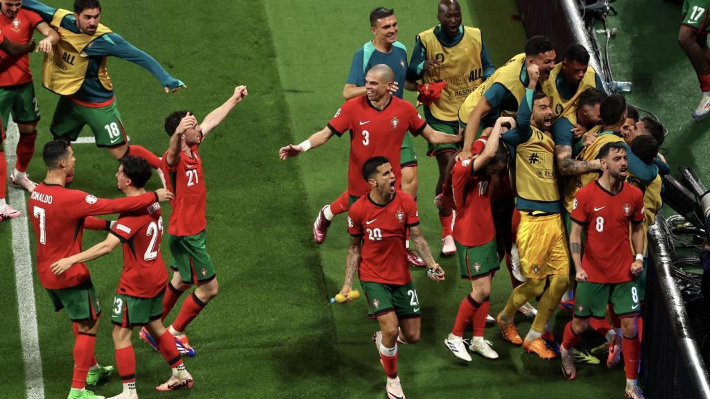 La selección de Portugal celebra un gol en la Eurocopa