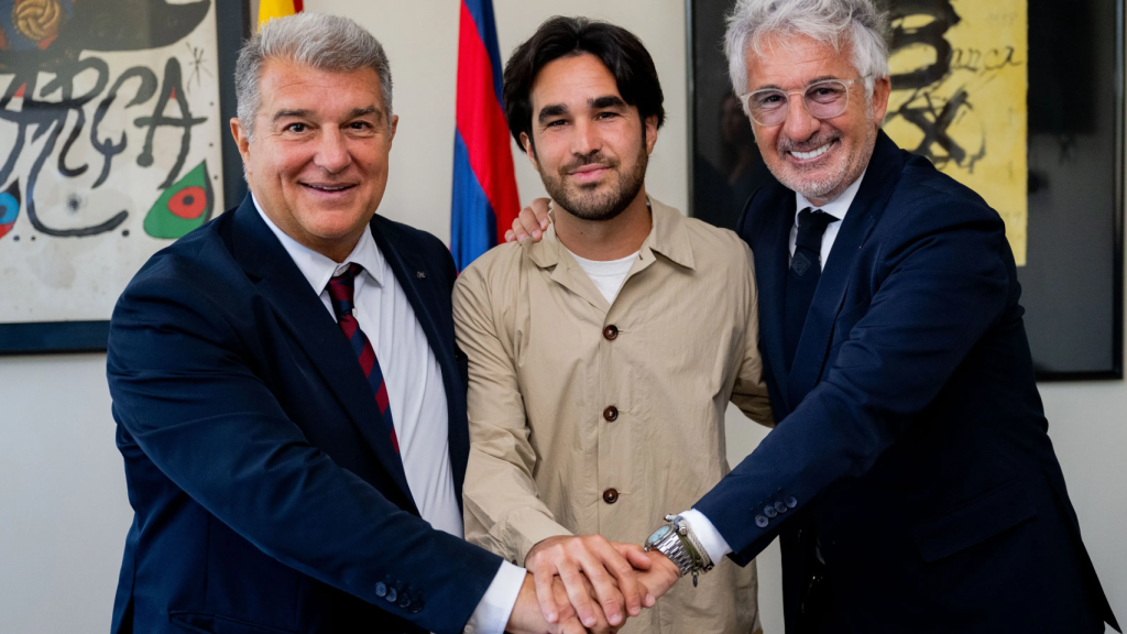 Pere Romeu junto a Xavi Puig y Joan Laporta