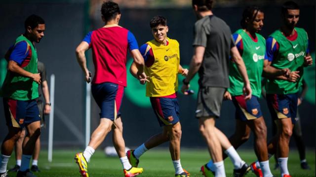 Los jugadores del Barça, en un entrenamiento