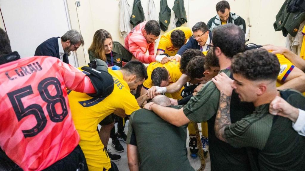 El Barça de hockey, poco antes de ganar el título nacional contra el Noia Freixenet