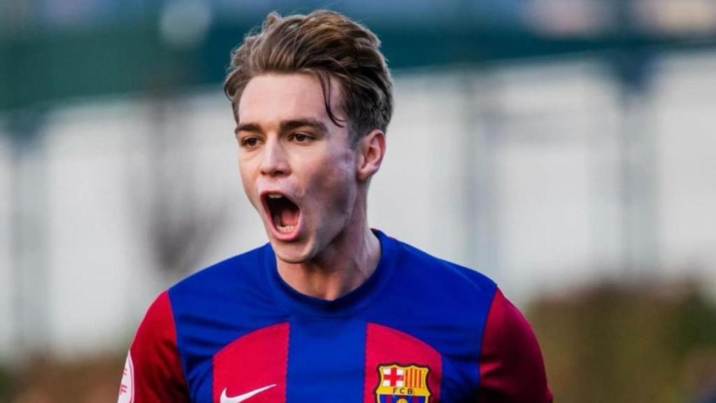 Cristo Muñoz festeja un gol con el Juvenil del Barça