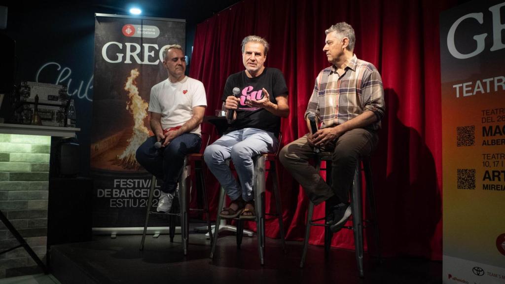 Daniel Anglès, Alberto San Juan y Francesc Casadesús en la presentación de 'Macho grita'