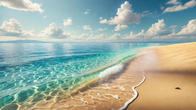 Imagen de archivo de una playa con arena dorada y agua cristalina
