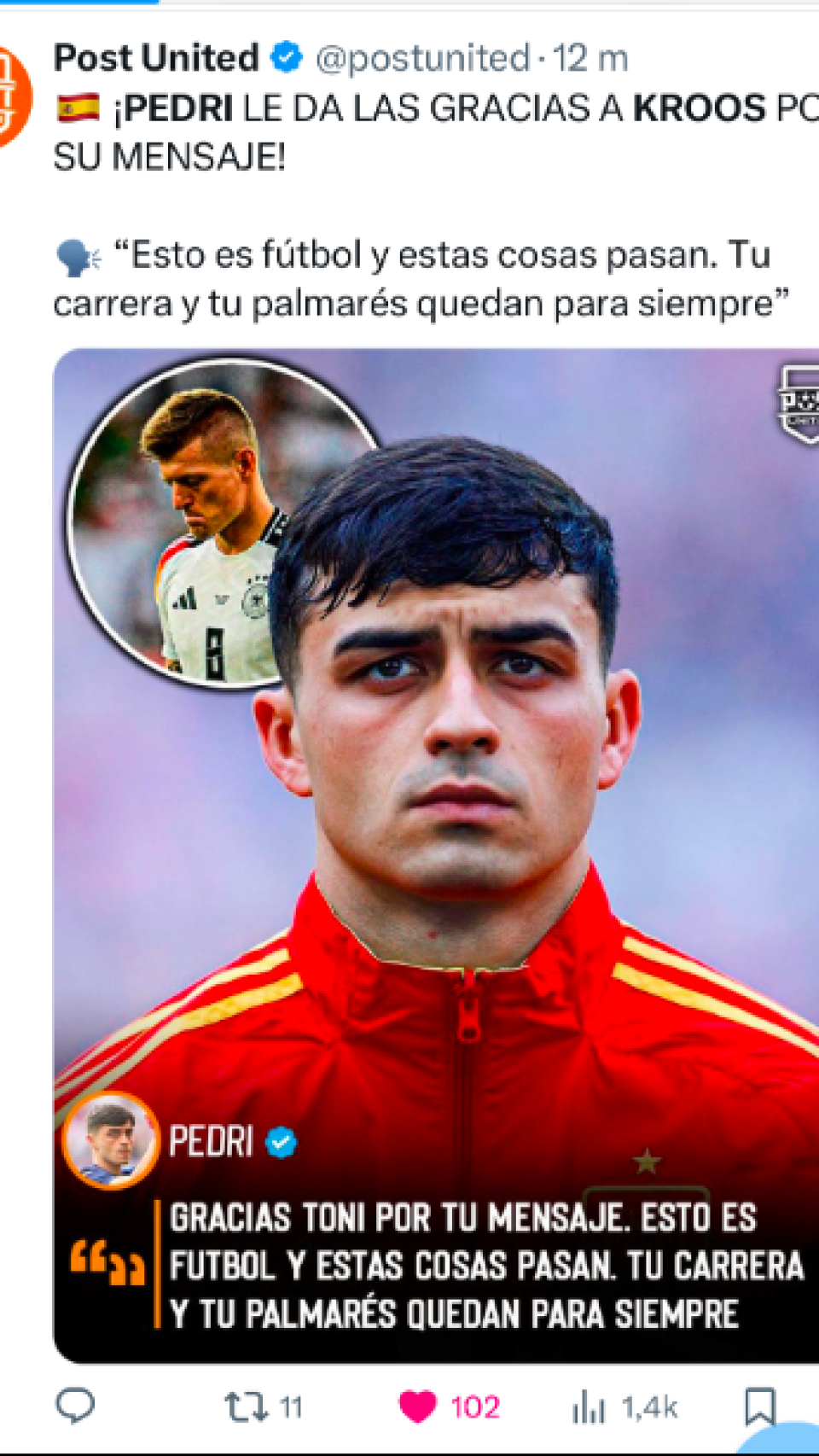 Pedri agradece las disculpas de Kroos