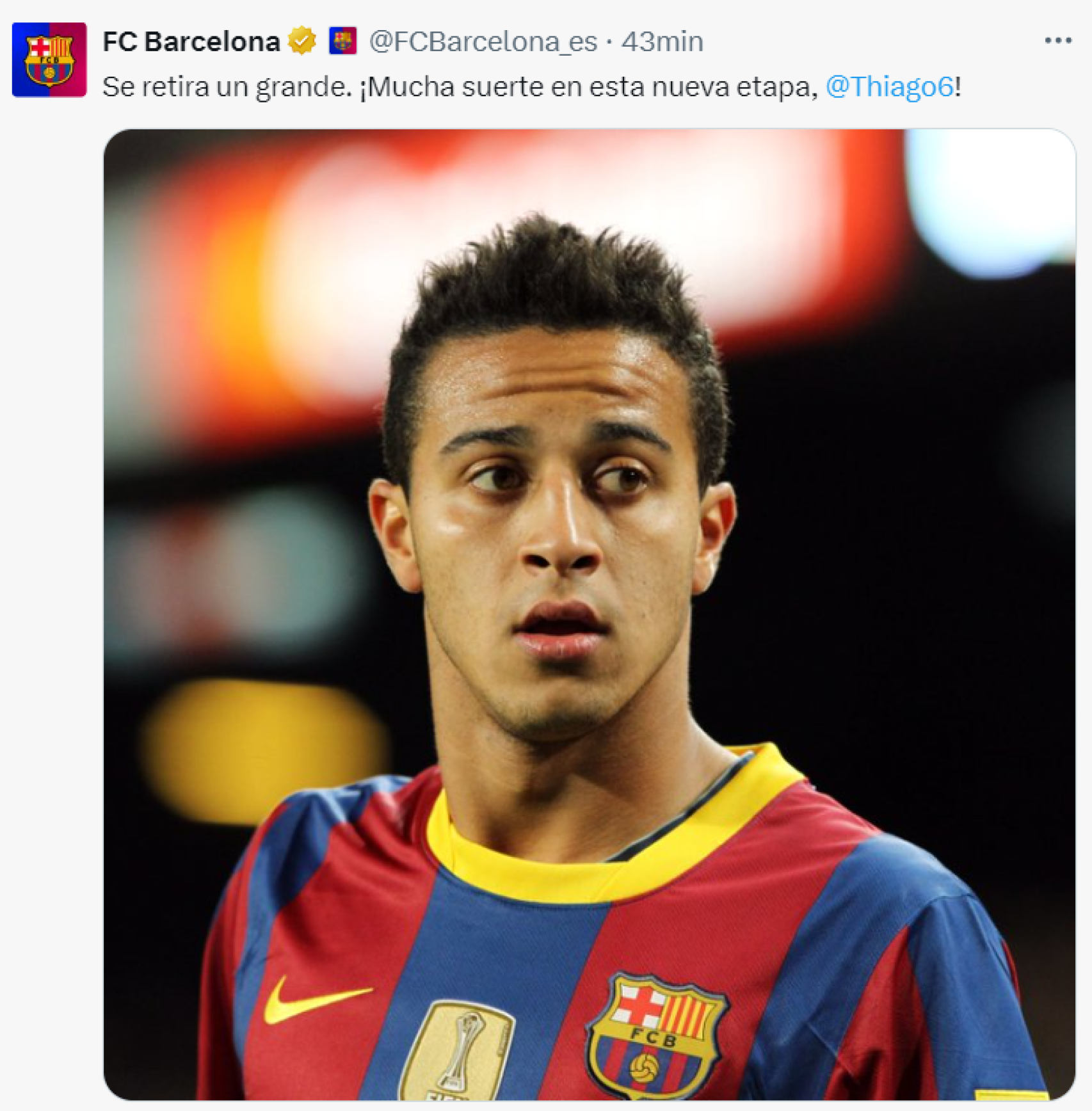 El Barça homenajea a Thiago Alcántara tras anunciar su retiro