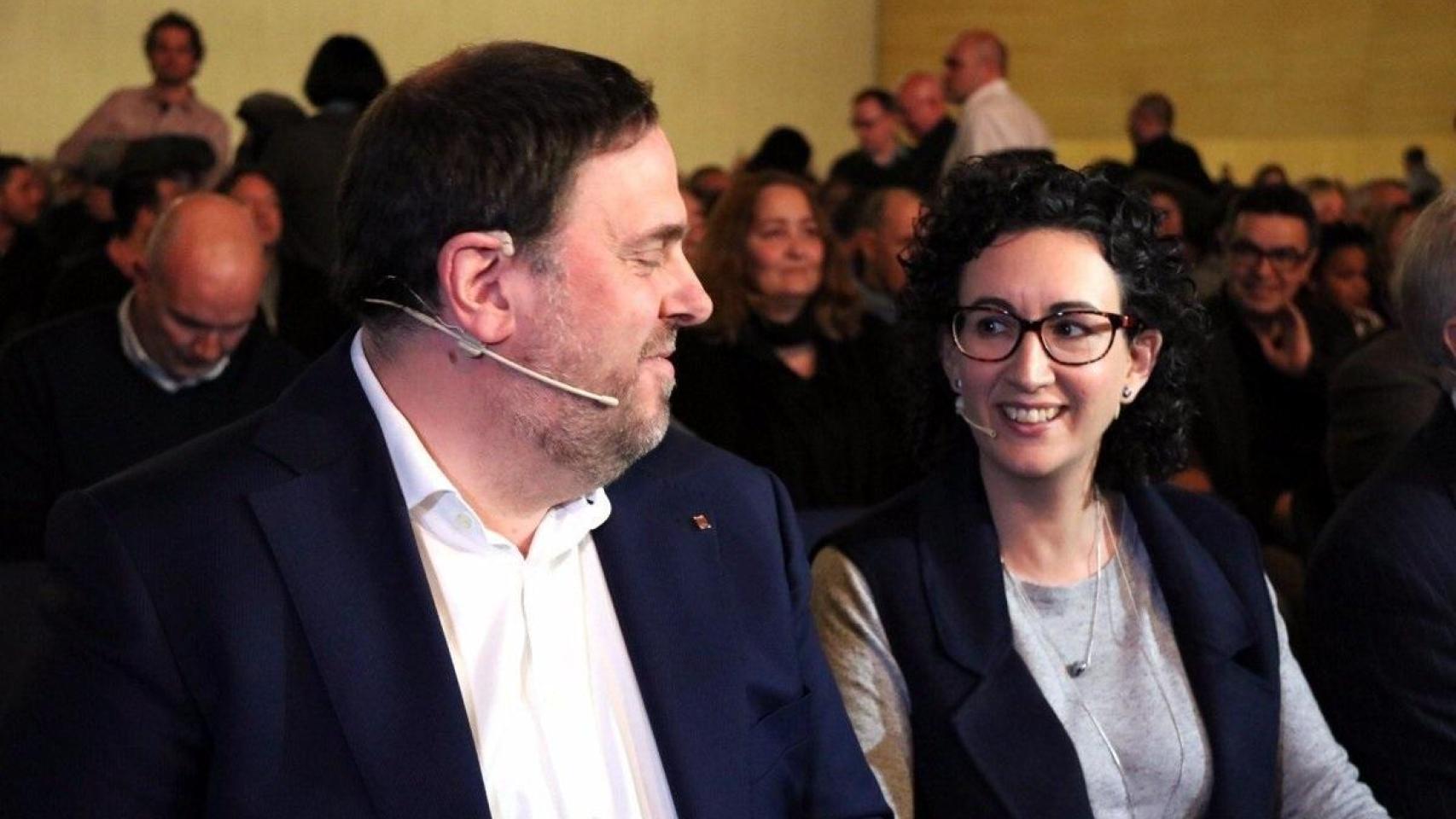 El expresidente de ERC Oriol Junqueras y la secretaria general Marta Rovira