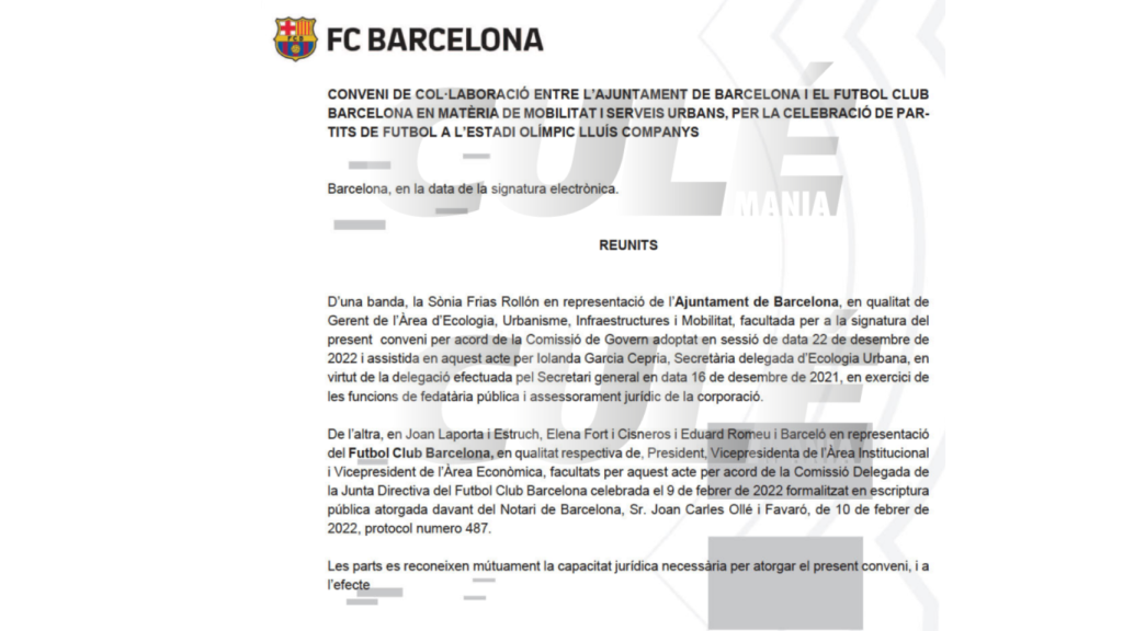 El convenio entre el Barça y el Ayuntamiento de Barcelona