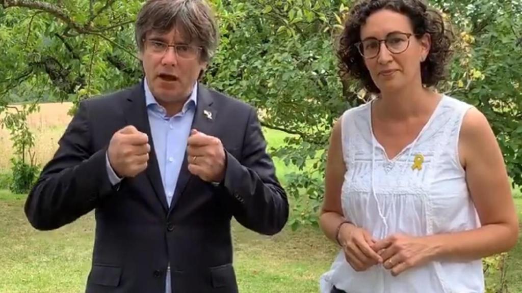 El expresidente de la Generalitat Carles Puigdemont y la secretaria general de ERC, Marta Rovira, en un vídeo difundido por la ANC