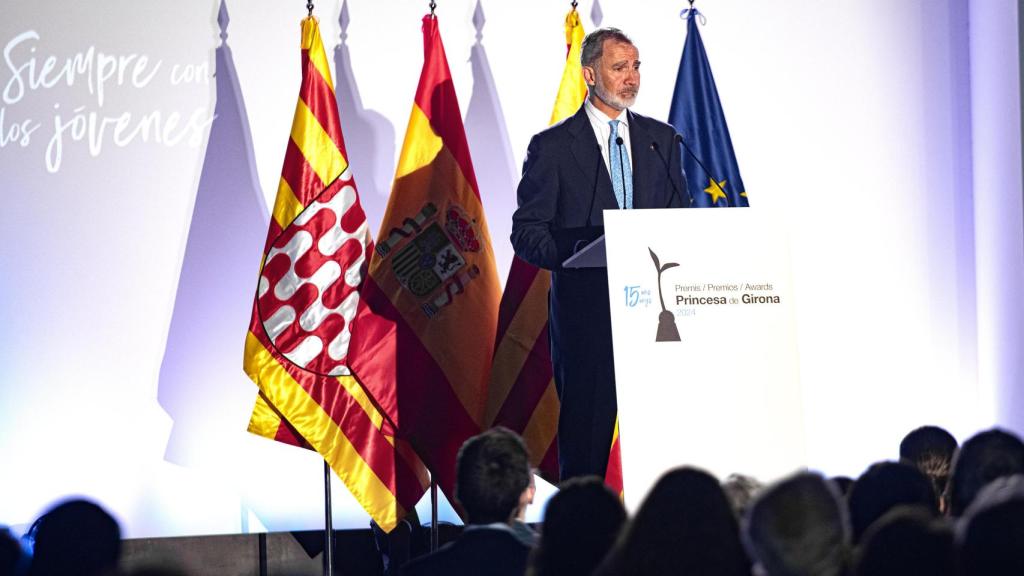 Felipe VI interviene durante la entrega de los XV Premios Fundación Princesa de Girona