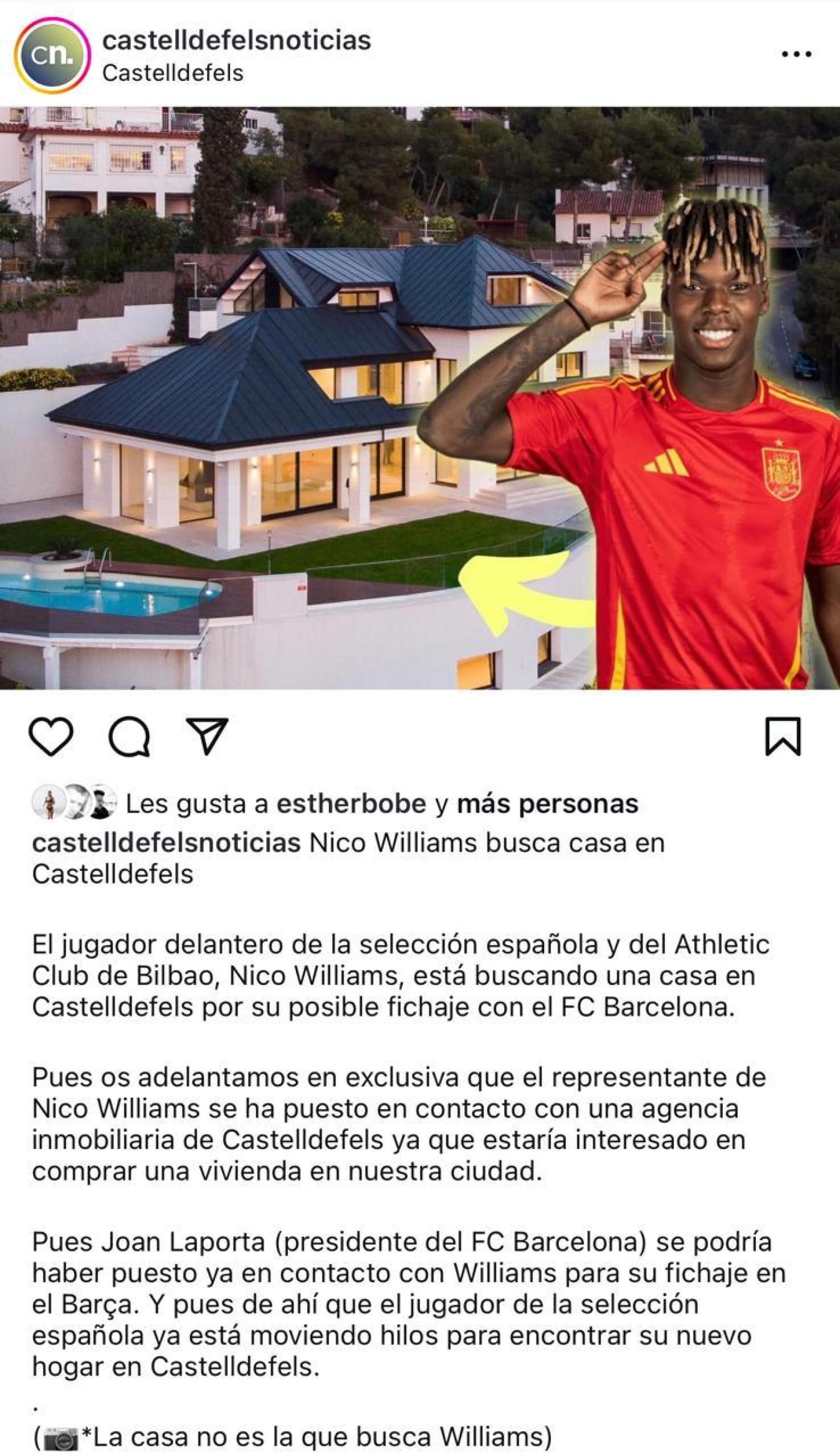 Nico Williams busca casa en Castelldefels, según 'castelldefelsnoticias'