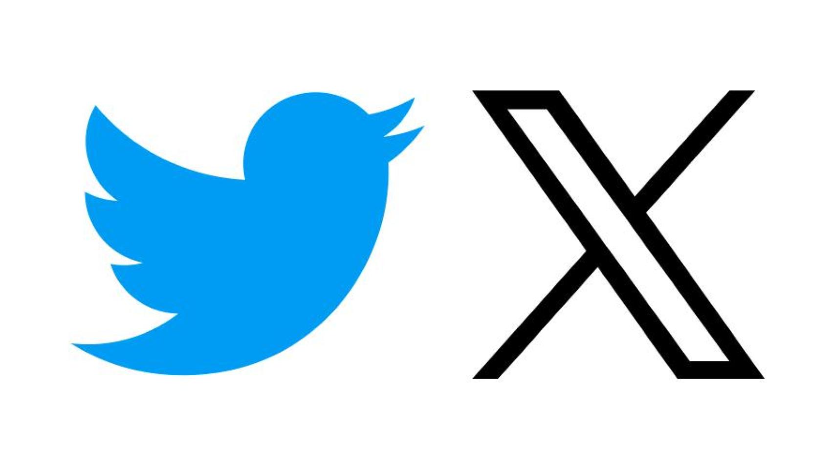 Logotipo antiguo de Twitter y nuevo logotipo de X