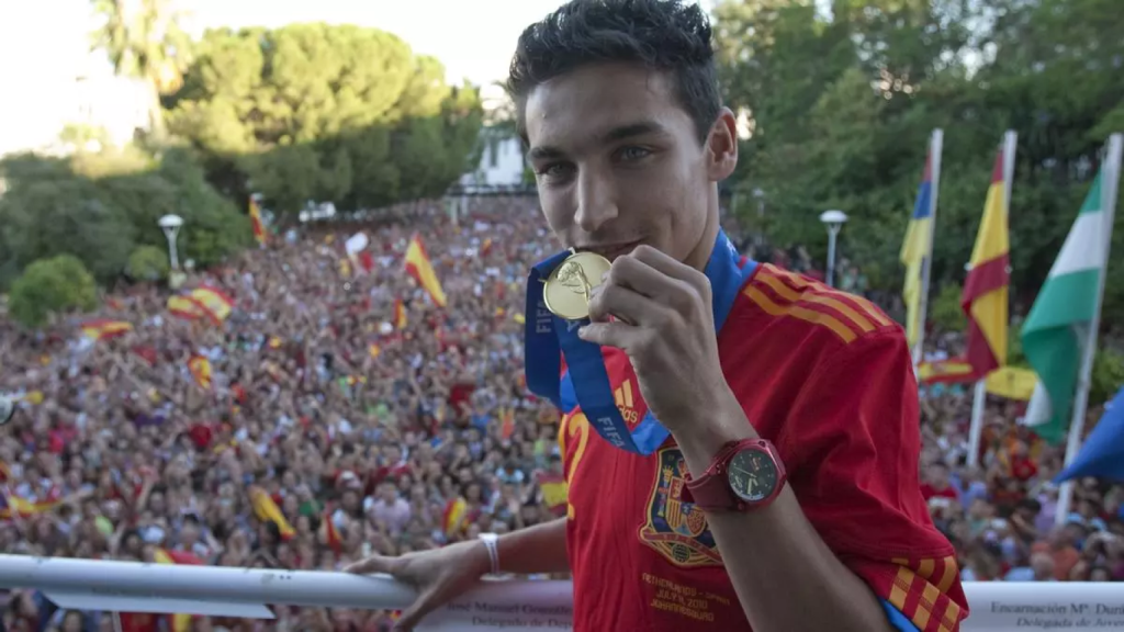 Jesús Navas celebra la Copa del Mundo de 2010