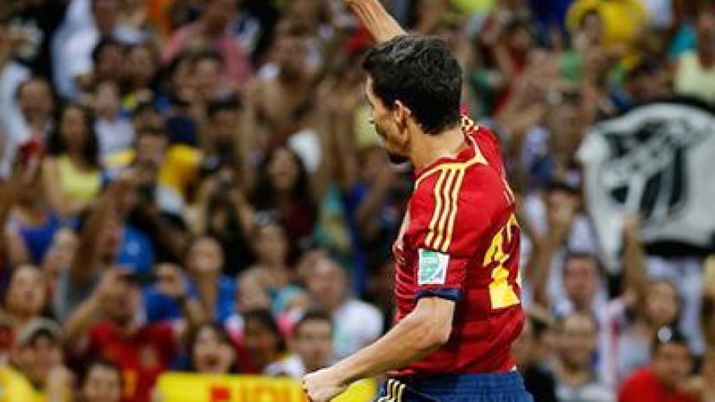 Jesús Navas celebra el penalti decisivo en la Copa Confederaciones