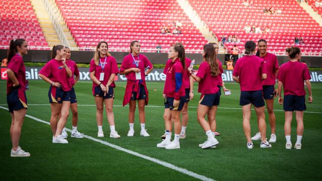 Las jugadoras del Barça Femenino, en la previa de un amistoso en México