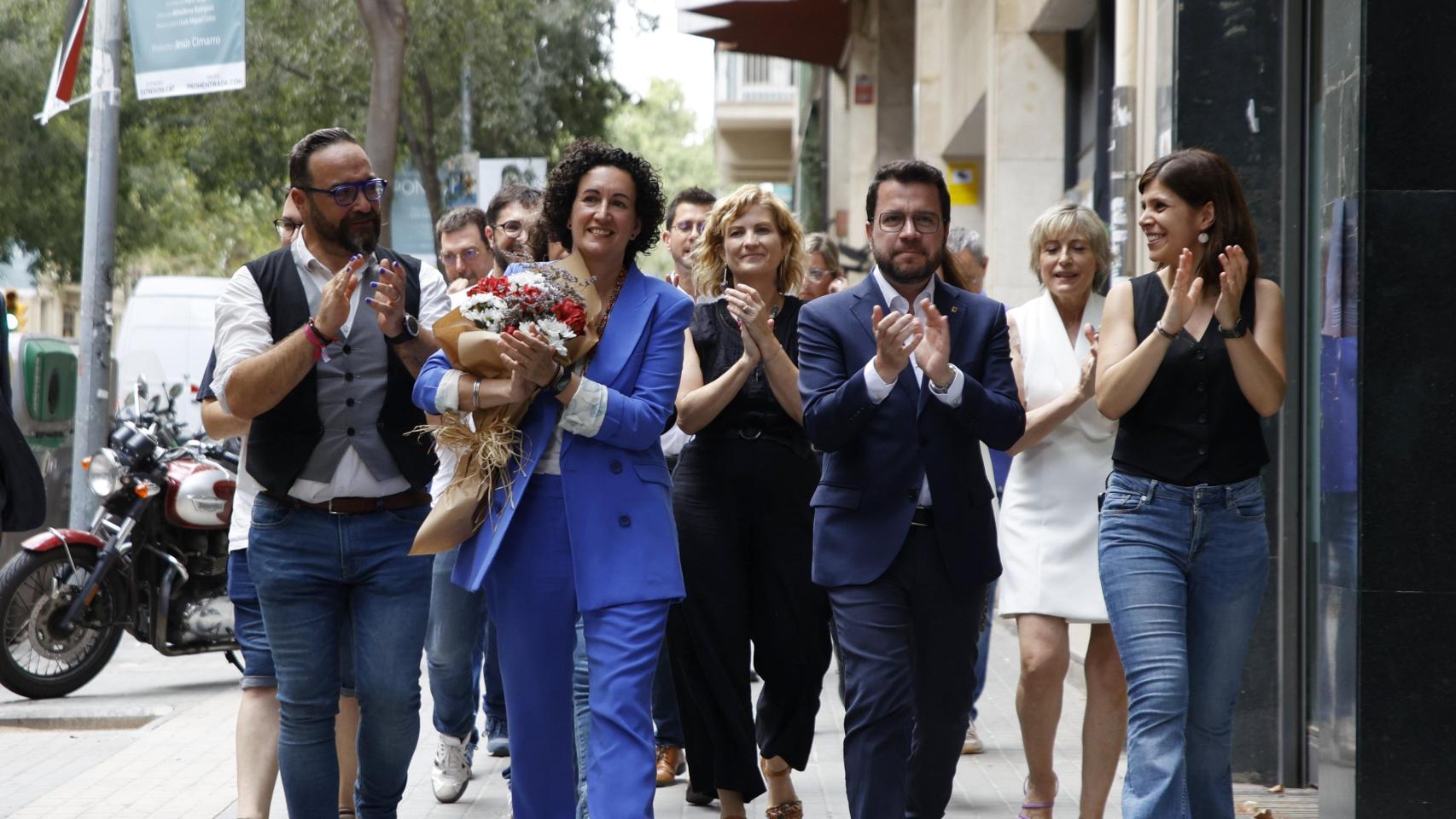 La secretaria general de ERC, Marta Rovira, a su llegada este viernes a la sede del partido