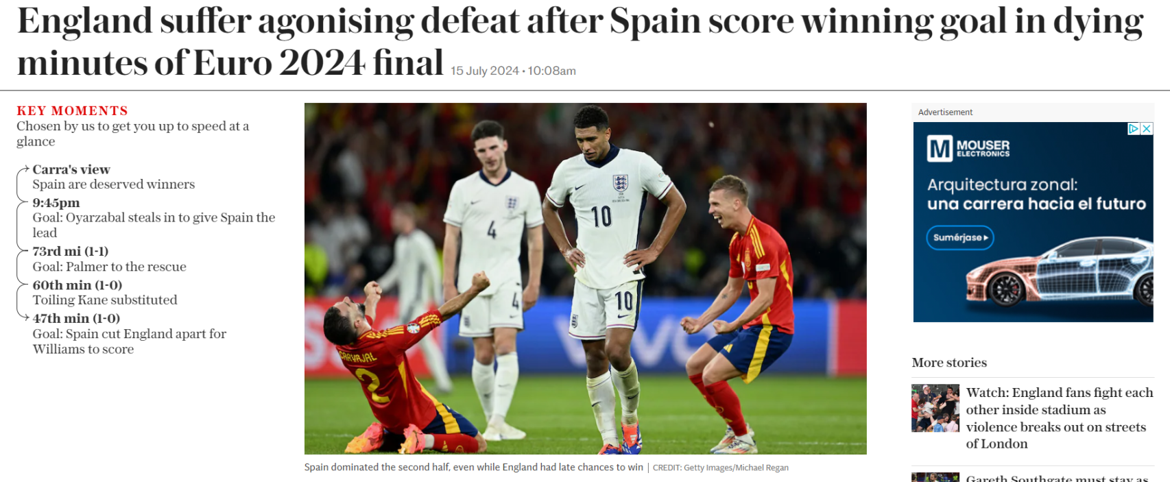 La crónica de 'The Telegraph' sobre la victoria de España en la final de la Eurocopa