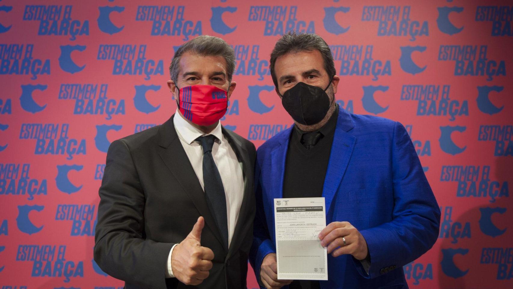 Joan Laporta y Xavier Sala Martín, en la campaña electoral de las elecciones del Barça de 2021