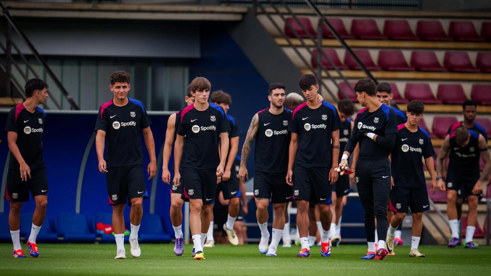 Los canteranos del Barça, durante la pretemporada del primer equipo