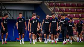 Los canteranos del Barça, durante la pretemporada del primer equipo