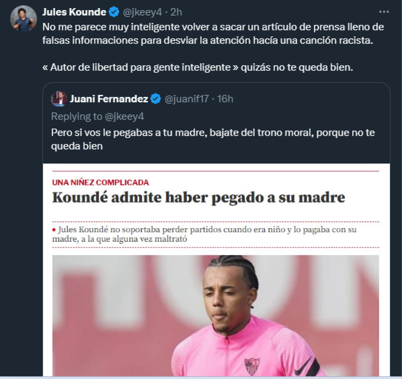Koundé critica a un usuario en su cuenta de Twitter
