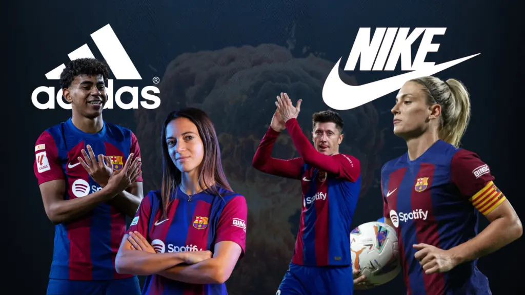 Lamine Yamal y Aitana, activos de Adidas, y Lewandowski y Alexia, imagen de Nike, en un foto montaje