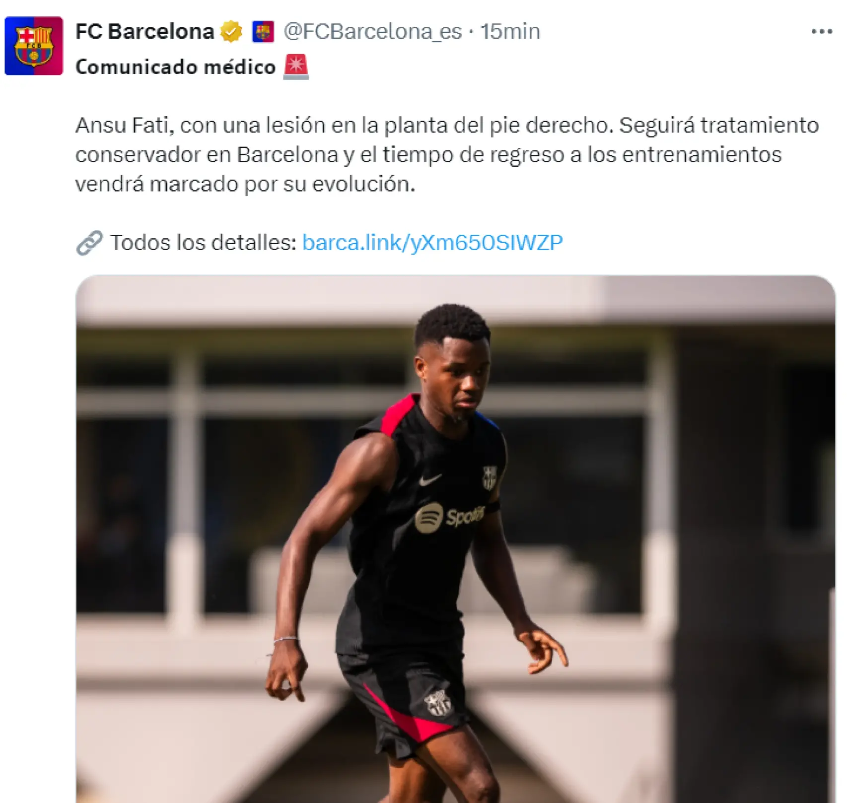 El comunicado médico del Barça sobre la lesión de Ansu Fati