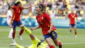 Aitana Bonmatí celebra el gol anotado contra Japón en los Juegos Olímpicos de París