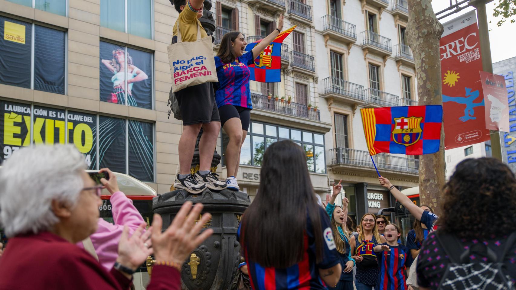 Celebración de un título del Barça en la fuente de Canaletes
