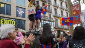 Celebración de un título del Barça en la fuente de Canaletes